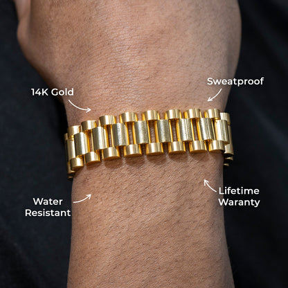 Gold Jewelry -  Mens 14K Gold Presidential Band Bracelet