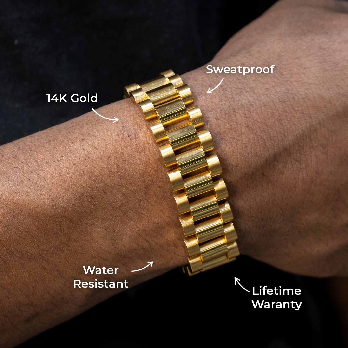 Gold Jewelry -  Mens 14K Gold Presidential Band Bracelet