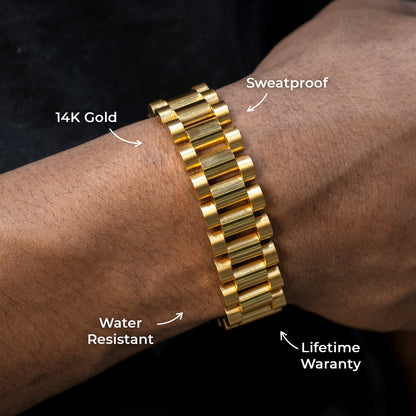 Gold Jewelry -  Mens 14K Gold Presidential Band Bracelet