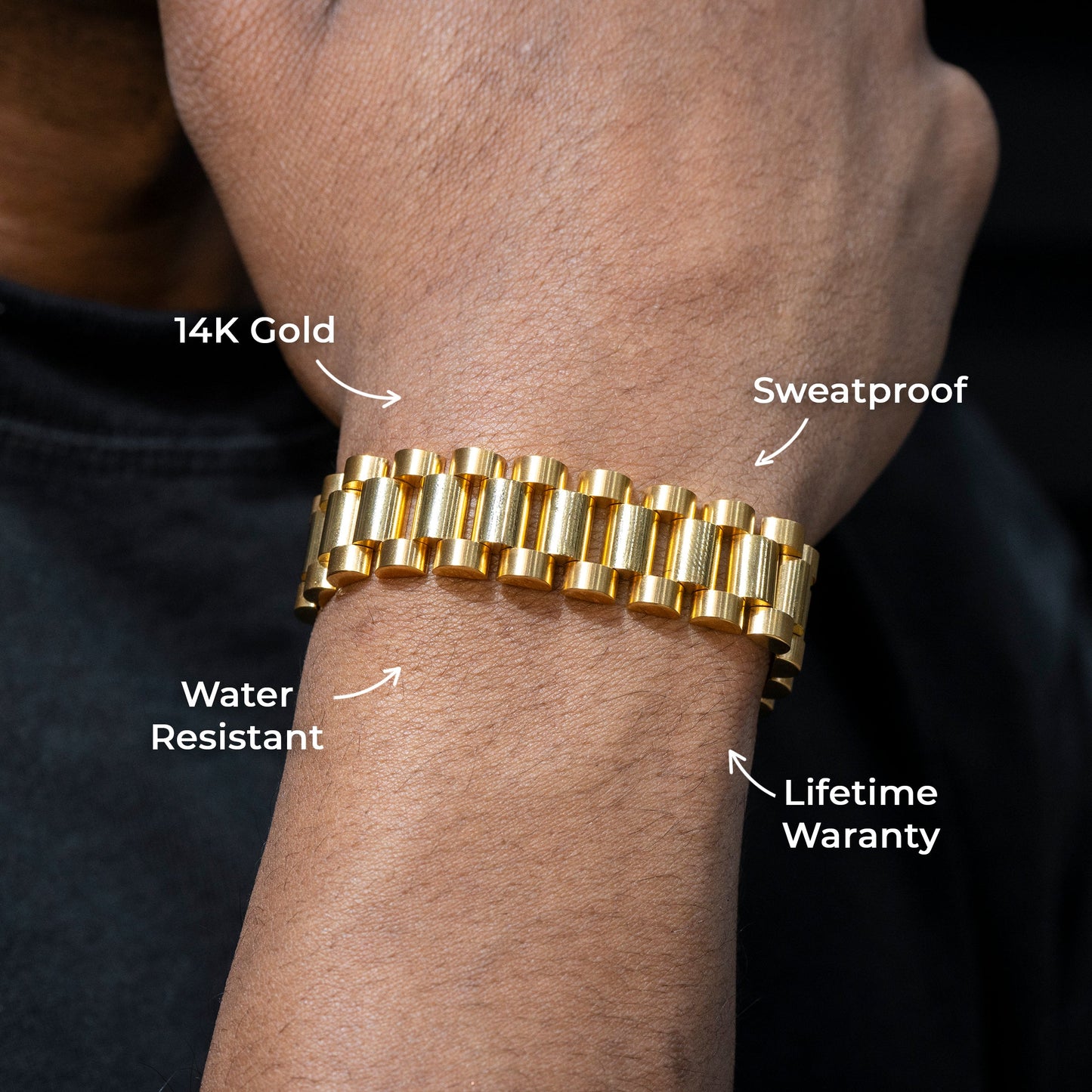 Gold Jewelry -  Mens 14K Gold Presidential Band Bracelet