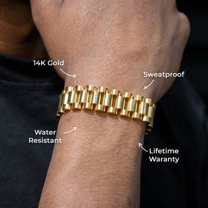 Gold Jewelry -  Mens 14K Gold Presidential Band Bracelet