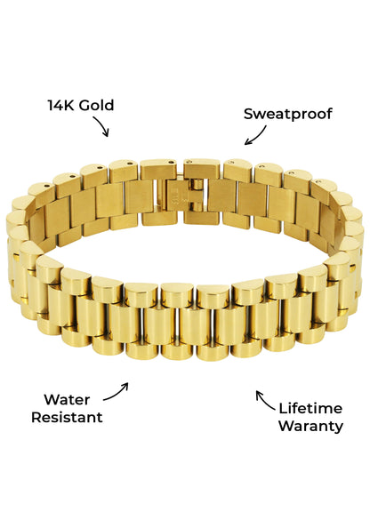 Gold Jewelry -  Mens 14K Gold Presidential Band Bracelet
