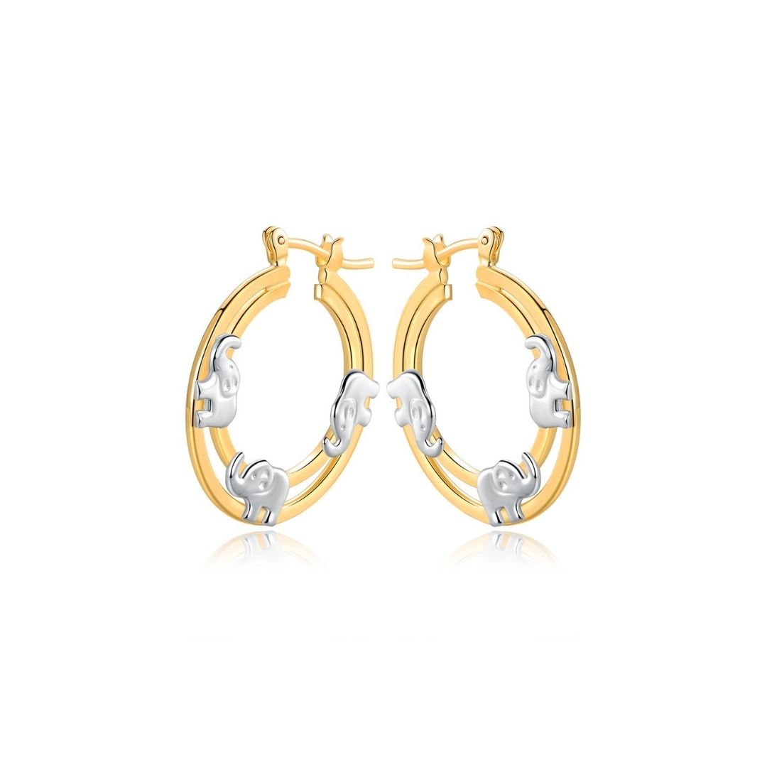 18K Gold Plated Two Tone Elephant Hoop Earrings