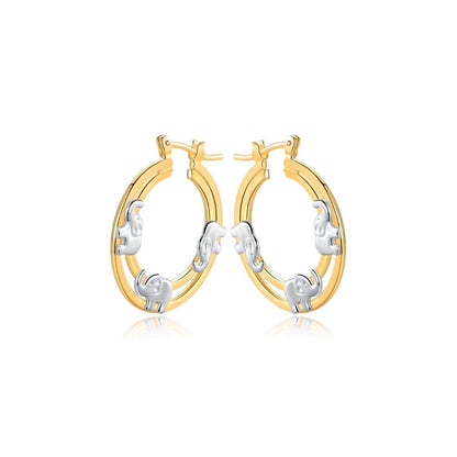 18K Gold Plated Two Tone Elephant Hoop Earrings