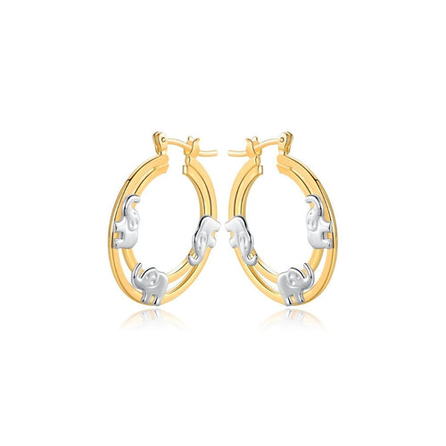 18K Gold Plated Two Tone Elephant Hoop Earrings