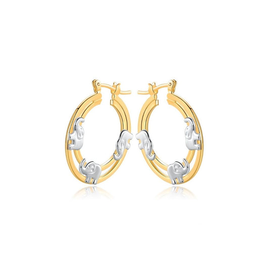 18K Gold Plated Two Tone Elephant Hoop Earrings