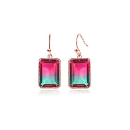 18K Gold Plated Emerald Cut Gemstone Drop Earrings