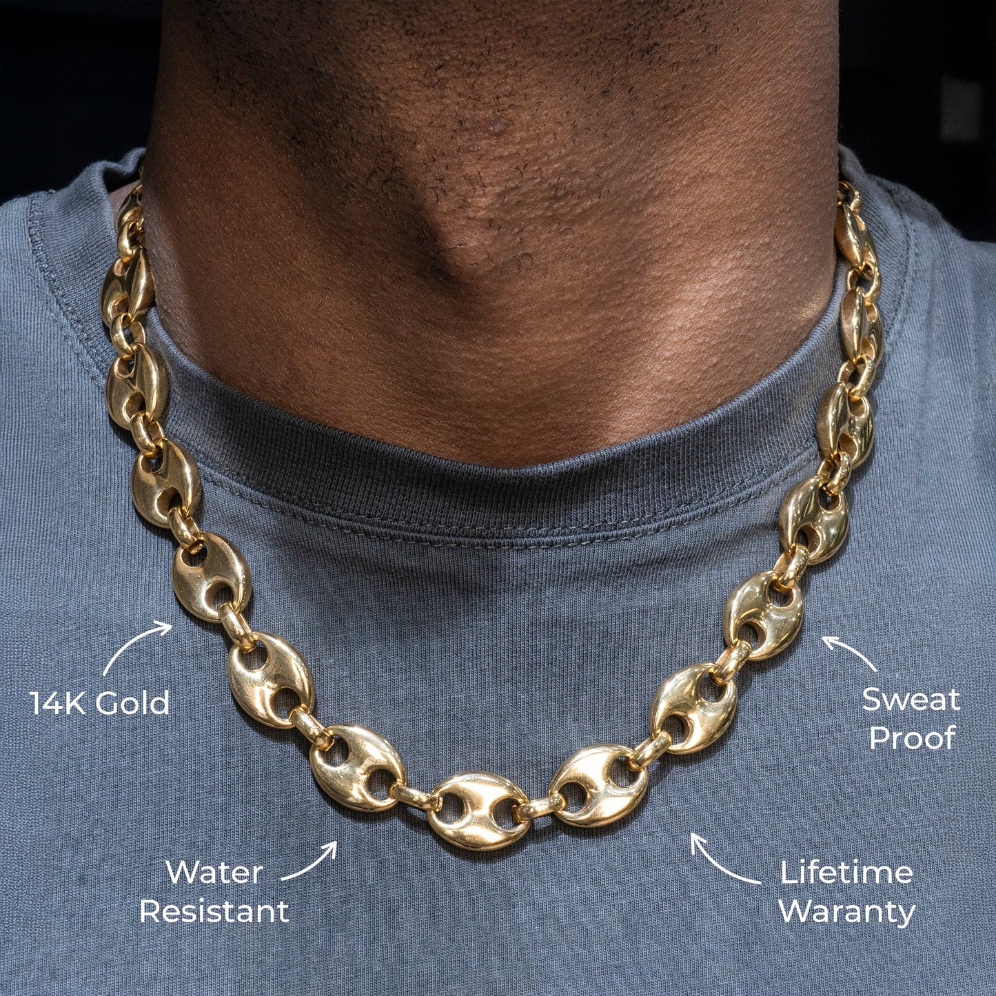 Mens Jewelry - Mens 14K Gold Puff Chain & Bracelet