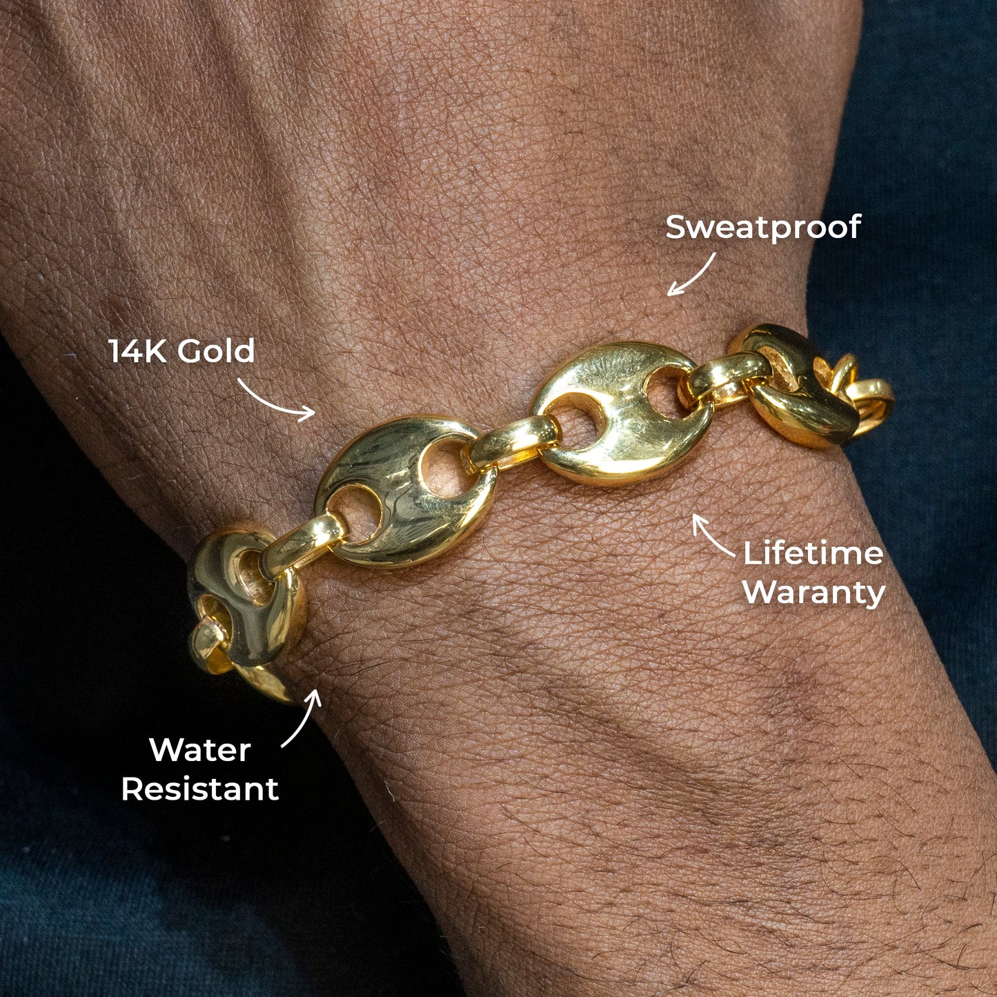 Mens Jewelry - Mens 14K Gold Puff Chain & Bracelet
