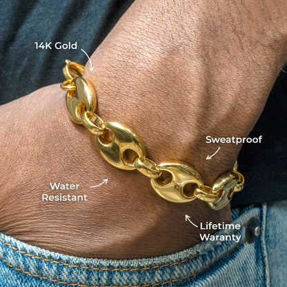 Mens Jewelry - Mens 14K Gold Puff Chain & Bracelet