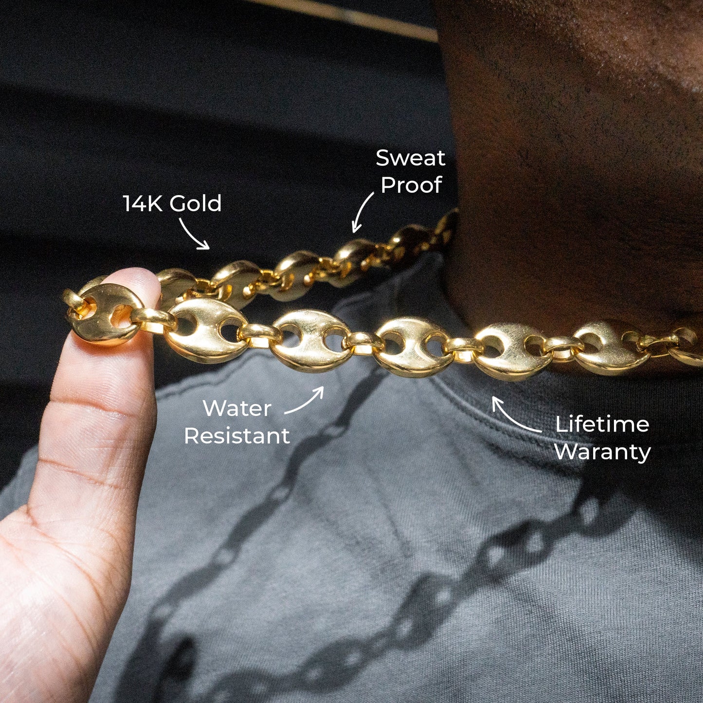 Mens Jewelry - Mens 14K Gold Puff Chain & Bracelet