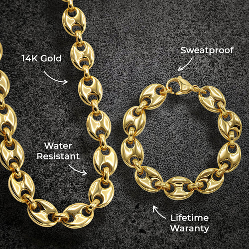 Mens Jewelry - Mens 14K Gold Puff Chain & Bracelet