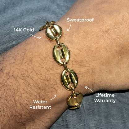 Gold Jewelry -  Mens 14K Gold Puff Bracelet