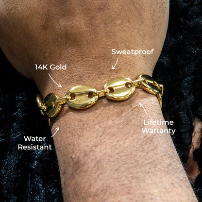 Gold Jewelry -  Mens 14K Gold Puff Bracelet