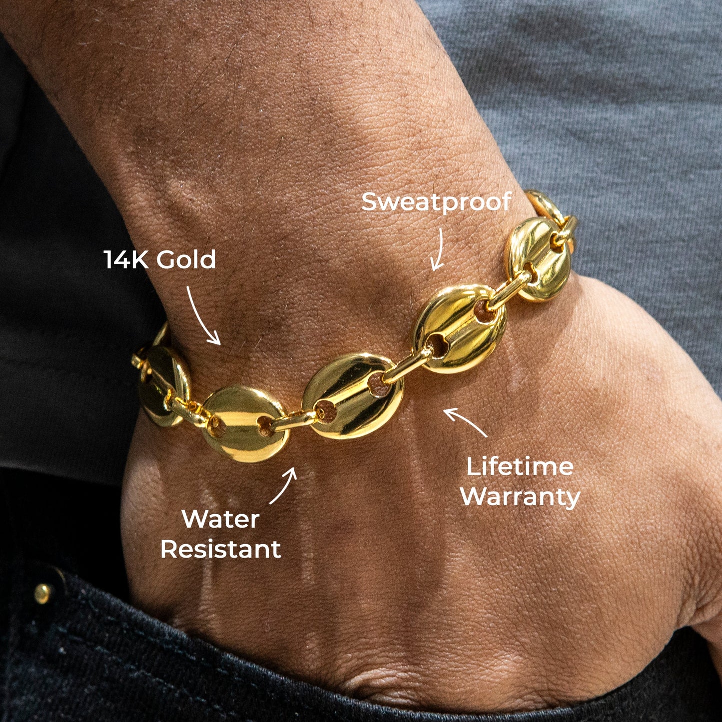 Gold Jewelry -  Mens 14K Gold Puff Bracelet