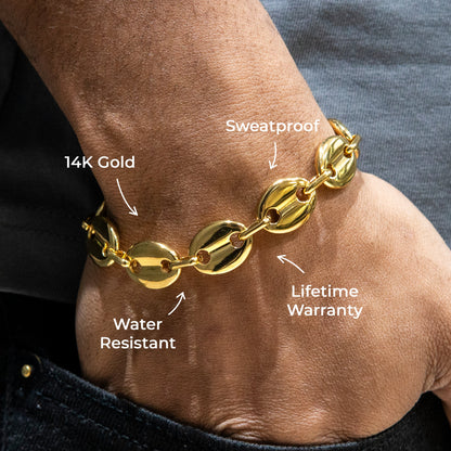 Gold Jewelry -  Mens 14K Gold Puff Bracelet