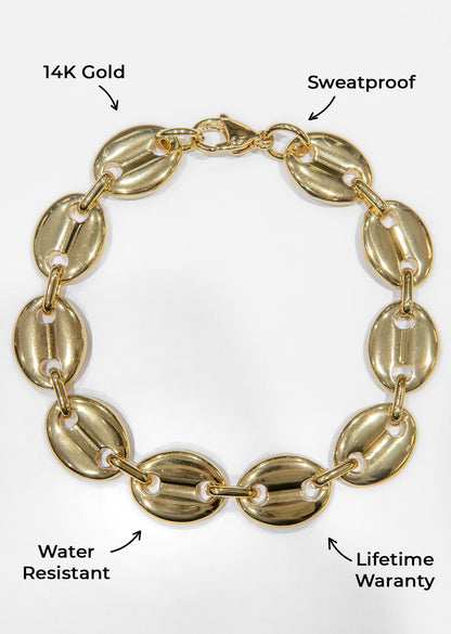 Gold Jewelry -  Mens 14K Gold Puff Bracelet