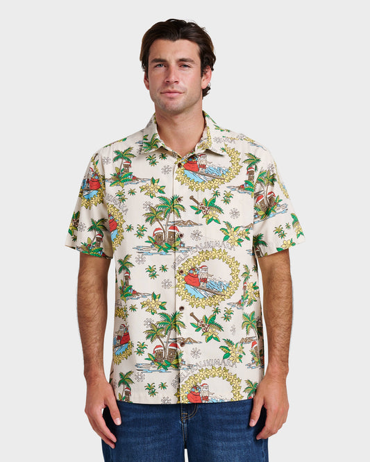 Waterman Surfing Santa Shirt - Moonbeam