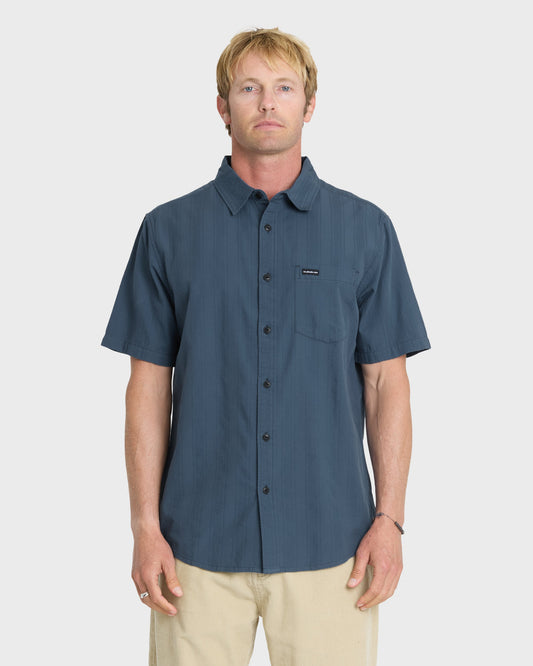 Dobby Stripe Classic Short Sleeve Woven Shirt - Dark Denim