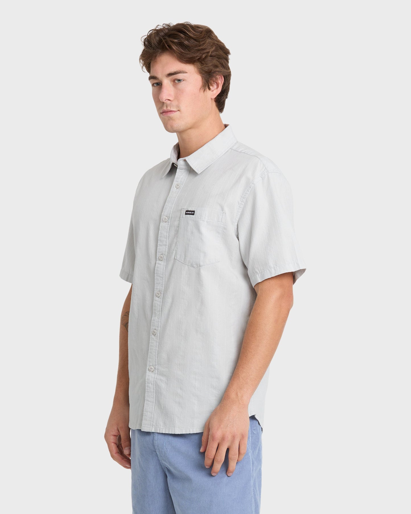Dobby Stripe Classic Short Sleeve Woven Shirt - Micro Chip