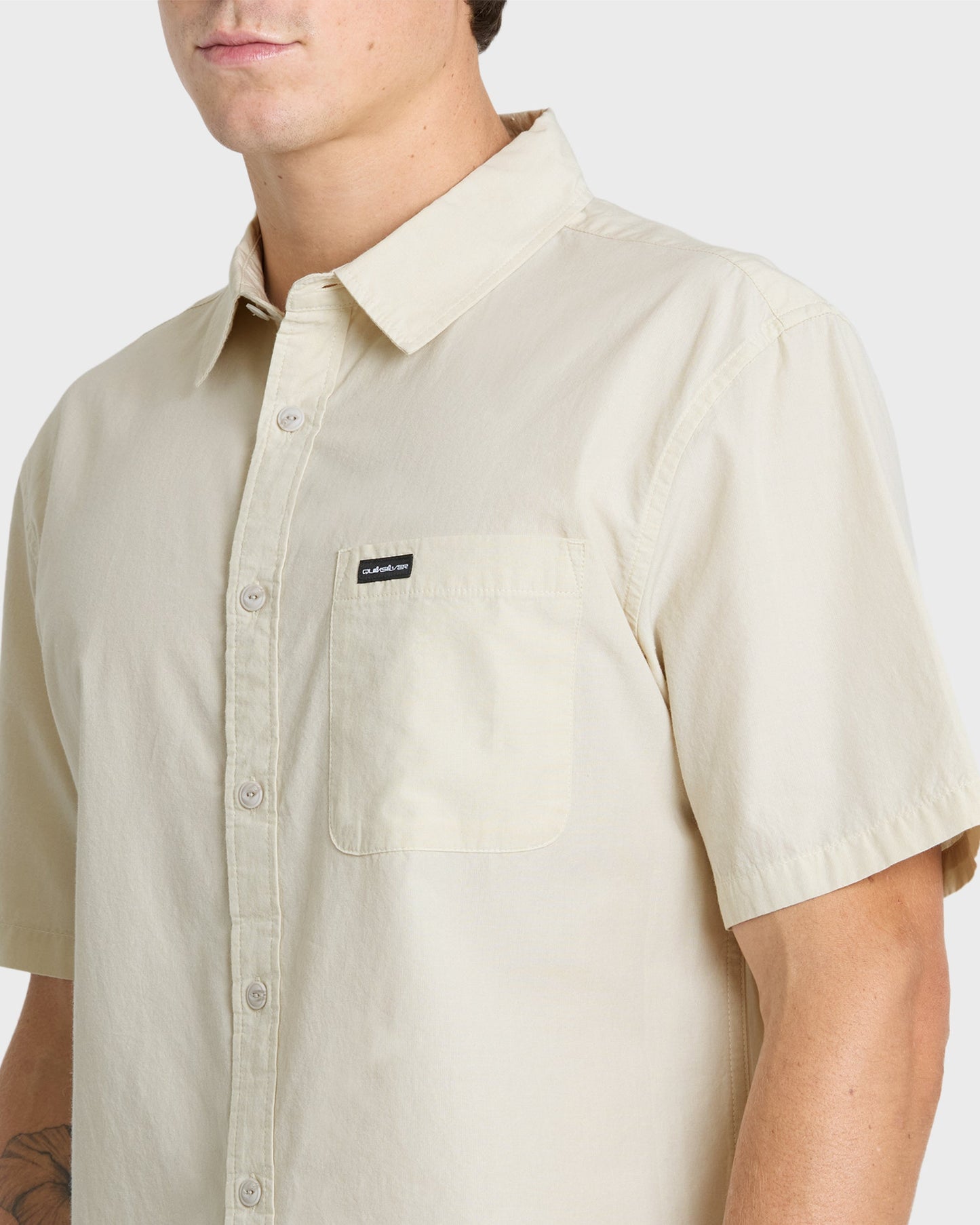 Shore Break Classic Short Sleeve Woven Button-Up Shirt - Silver Birch