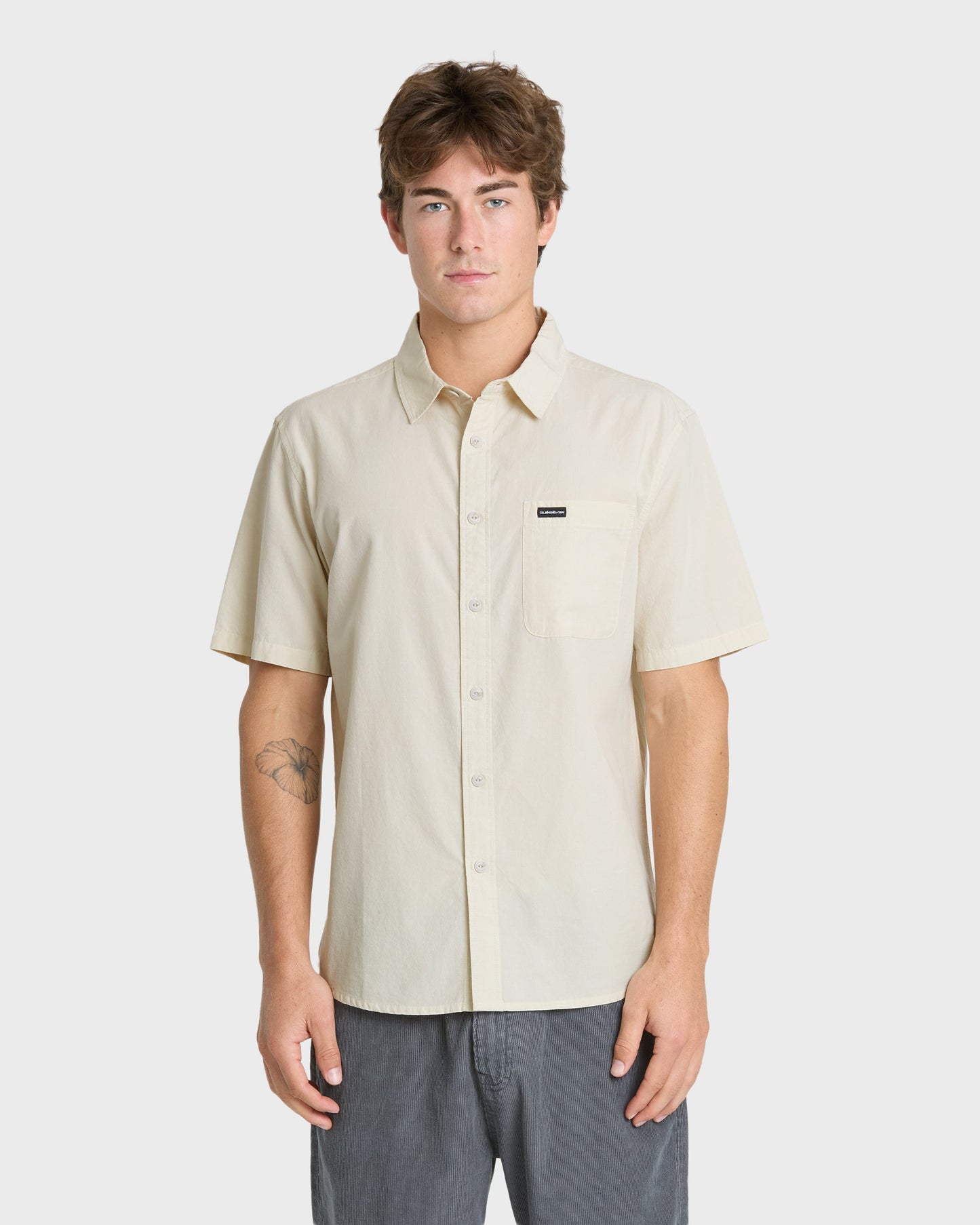 Shore Break Classic Short Sleeve Woven Button-Up Shirt - Silver Birch