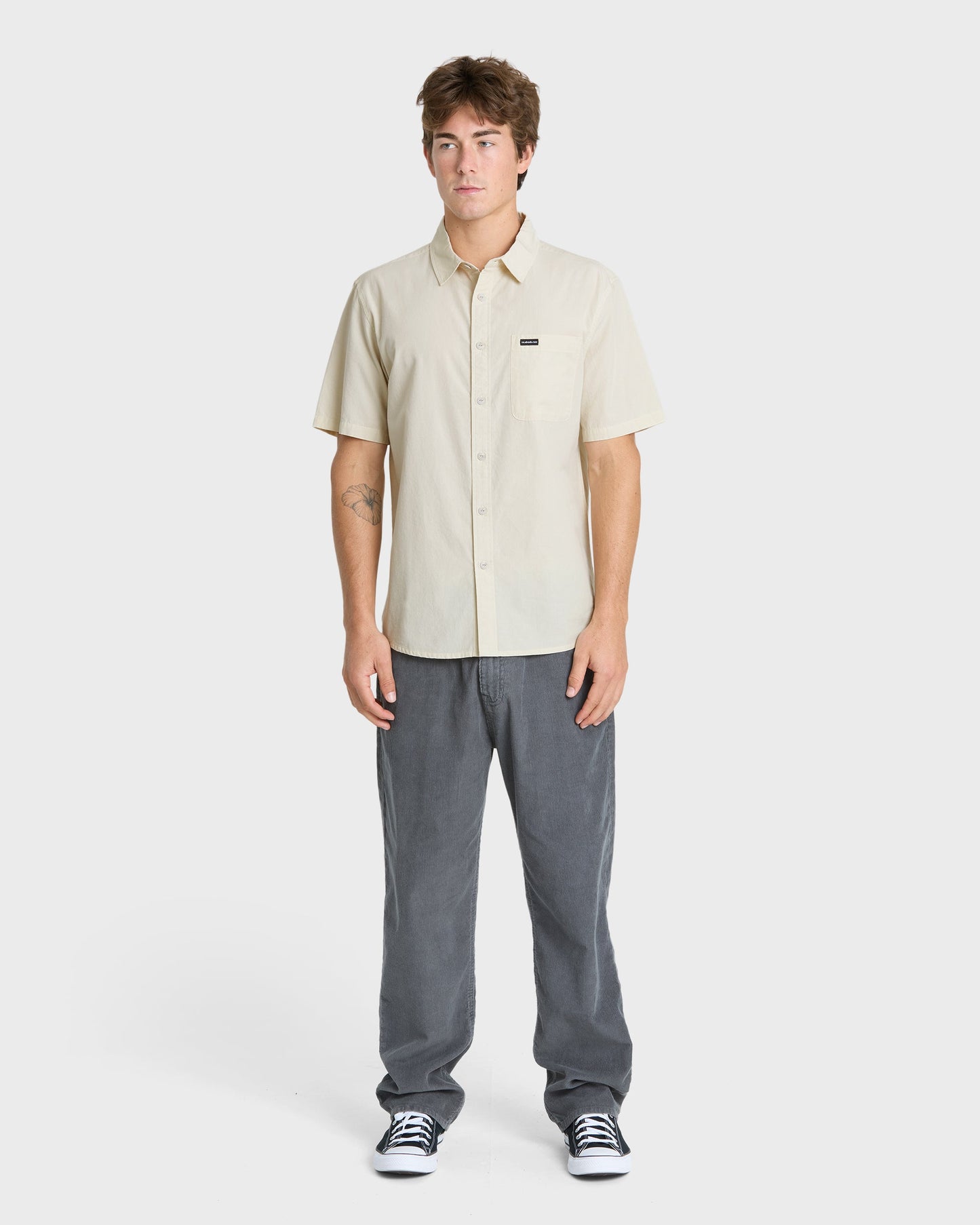 Shore Break Classic Short Sleeve Woven Button-Up Shirt - Silver Birch
