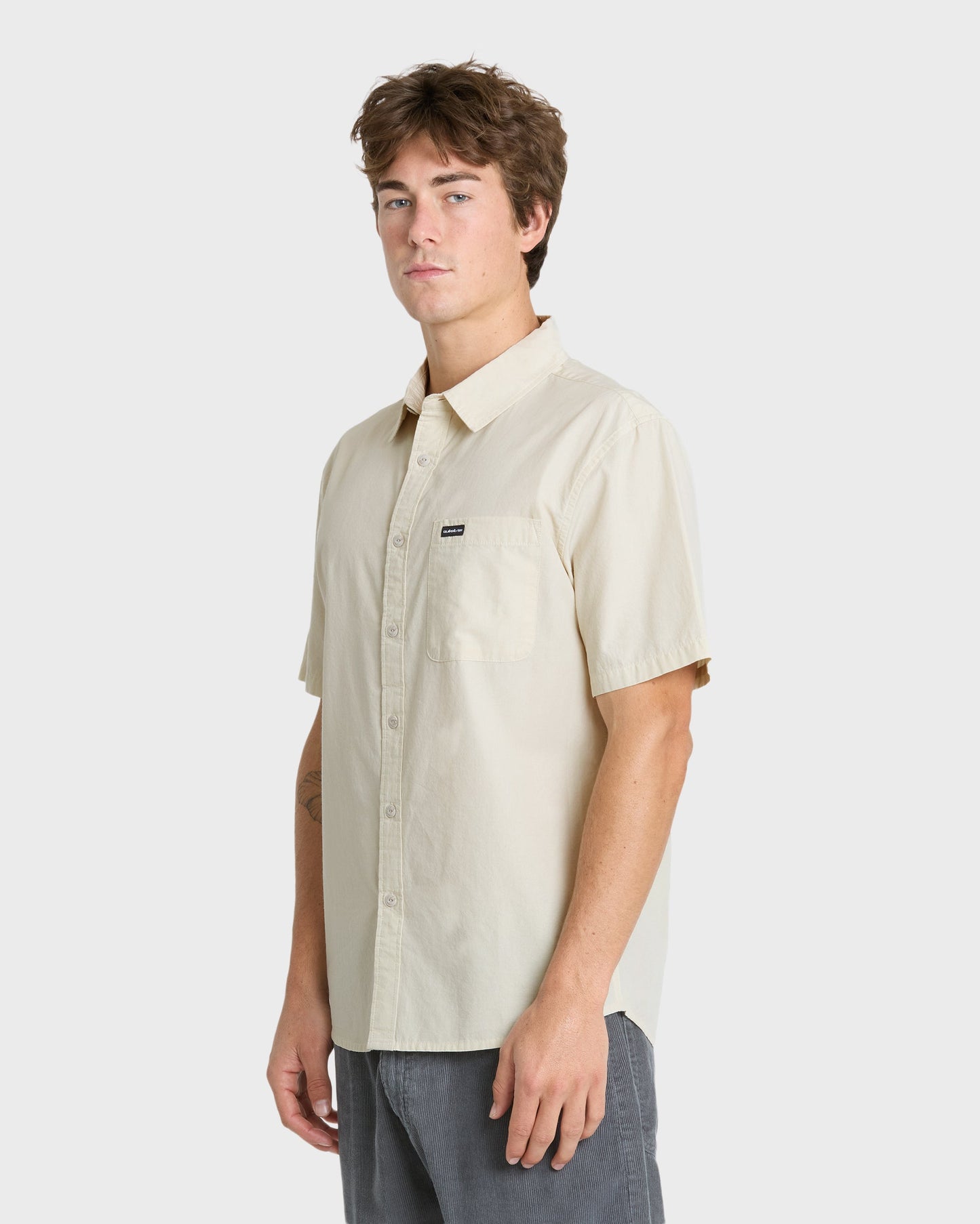 Shore Break Classic Short Sleeve Woven Button-Up Shirt - Silver Birch