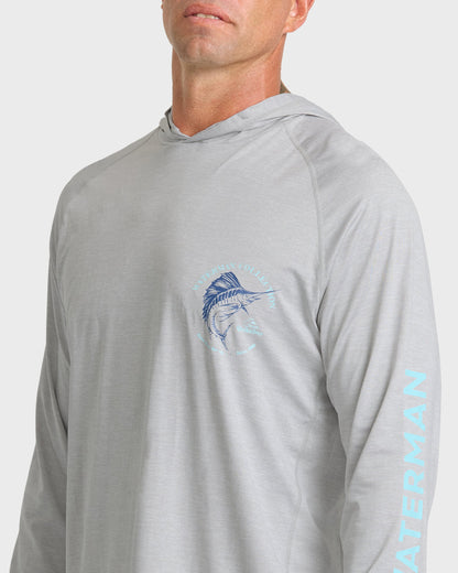 Waterman Marley Hooded Long Sleeve UPF 50 Surf Shirt - Light Grey Hth