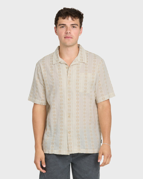 Bishop Jacquard Camp Short Sleeve Cotton Shirt - Twill