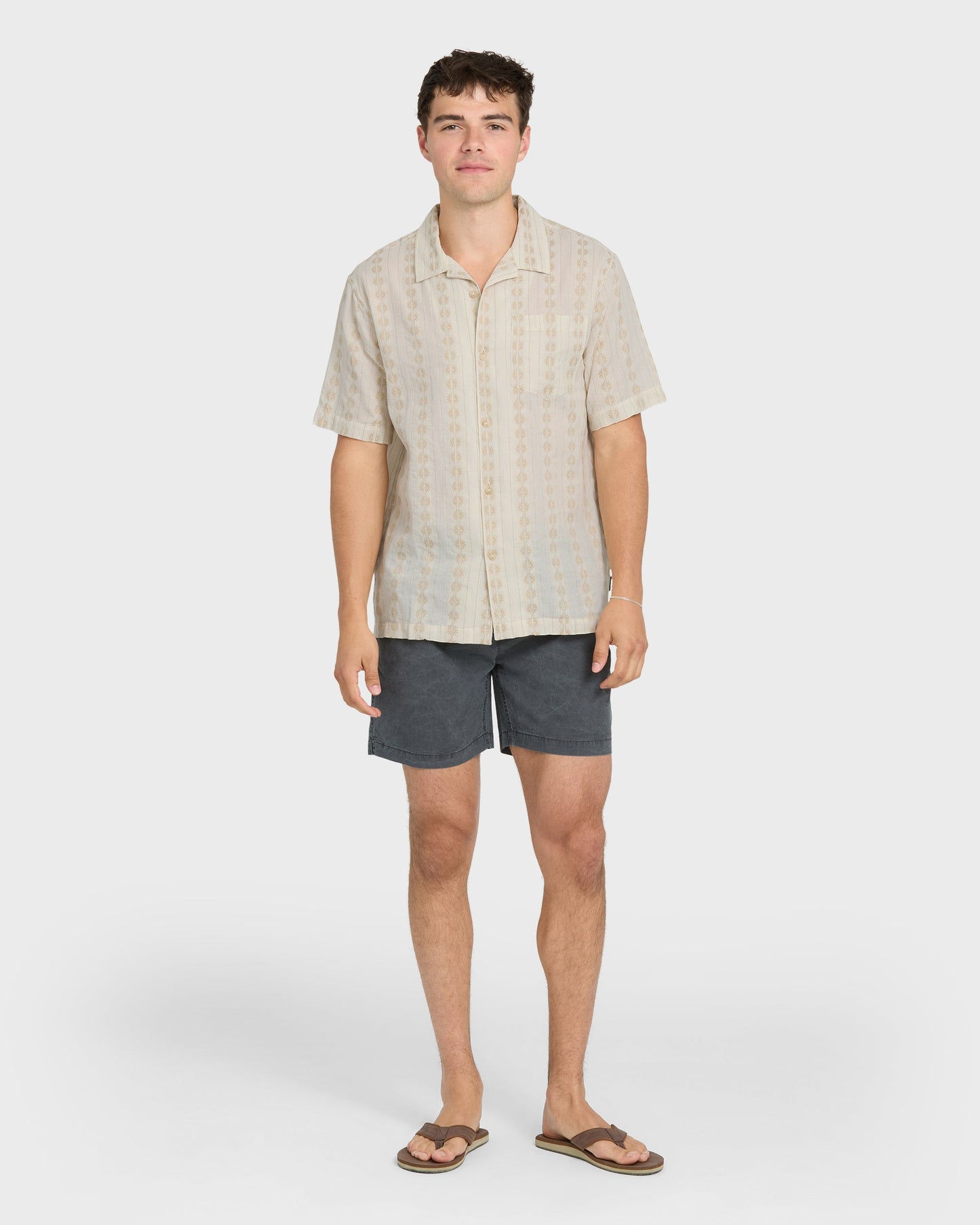 Bishop Jacquard Camp Short Sleeve Cotton Shirt - Twill