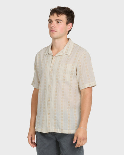 Bishop Jacquard Camp Short Sleeve Cotton Shirt - Twill