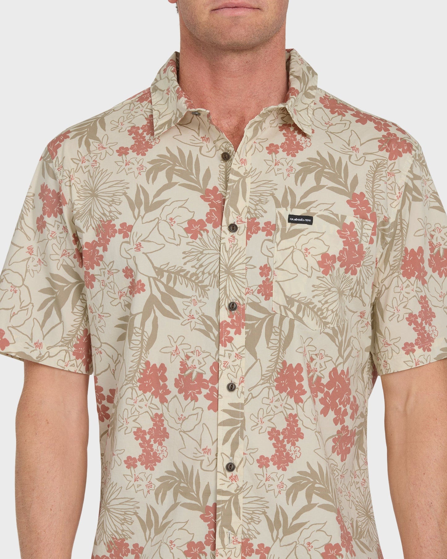 Jetty Bloom Classic Stretch Short Sleeve Woven Shirt - Bone White
