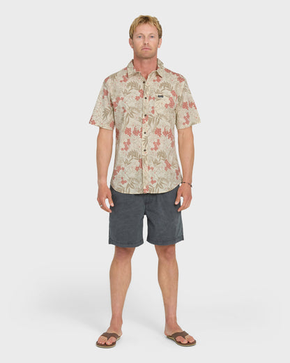 Jetty Bloom Classic Stretch Short Sleeve Woven Shirt - Bone White