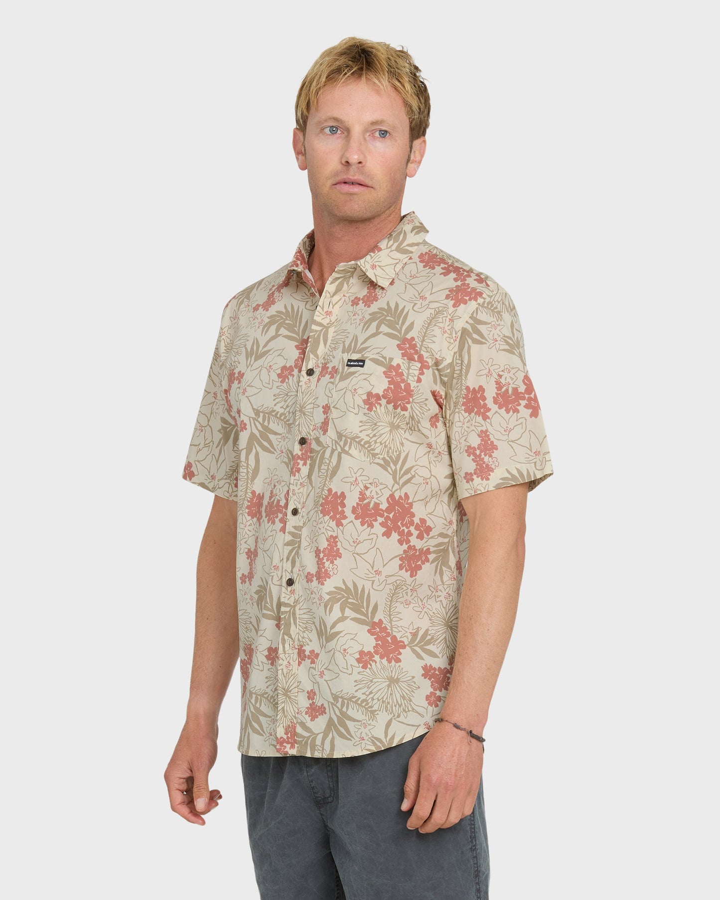 Jetty Bloom Classic Stretch Short Sleeve Woven Shirt - Bone White