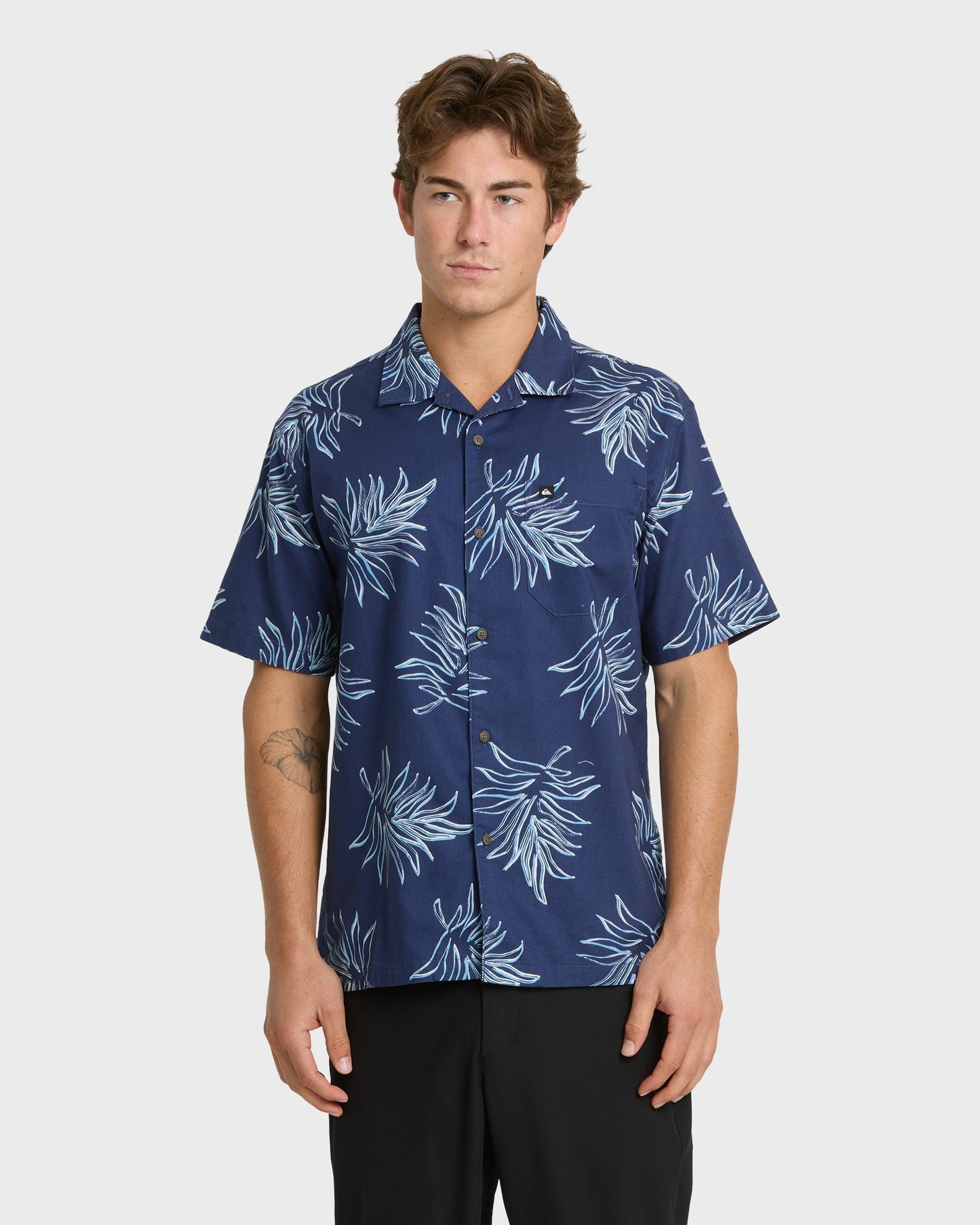 Island Palms Casual Short Sleeve Shirt - Navy