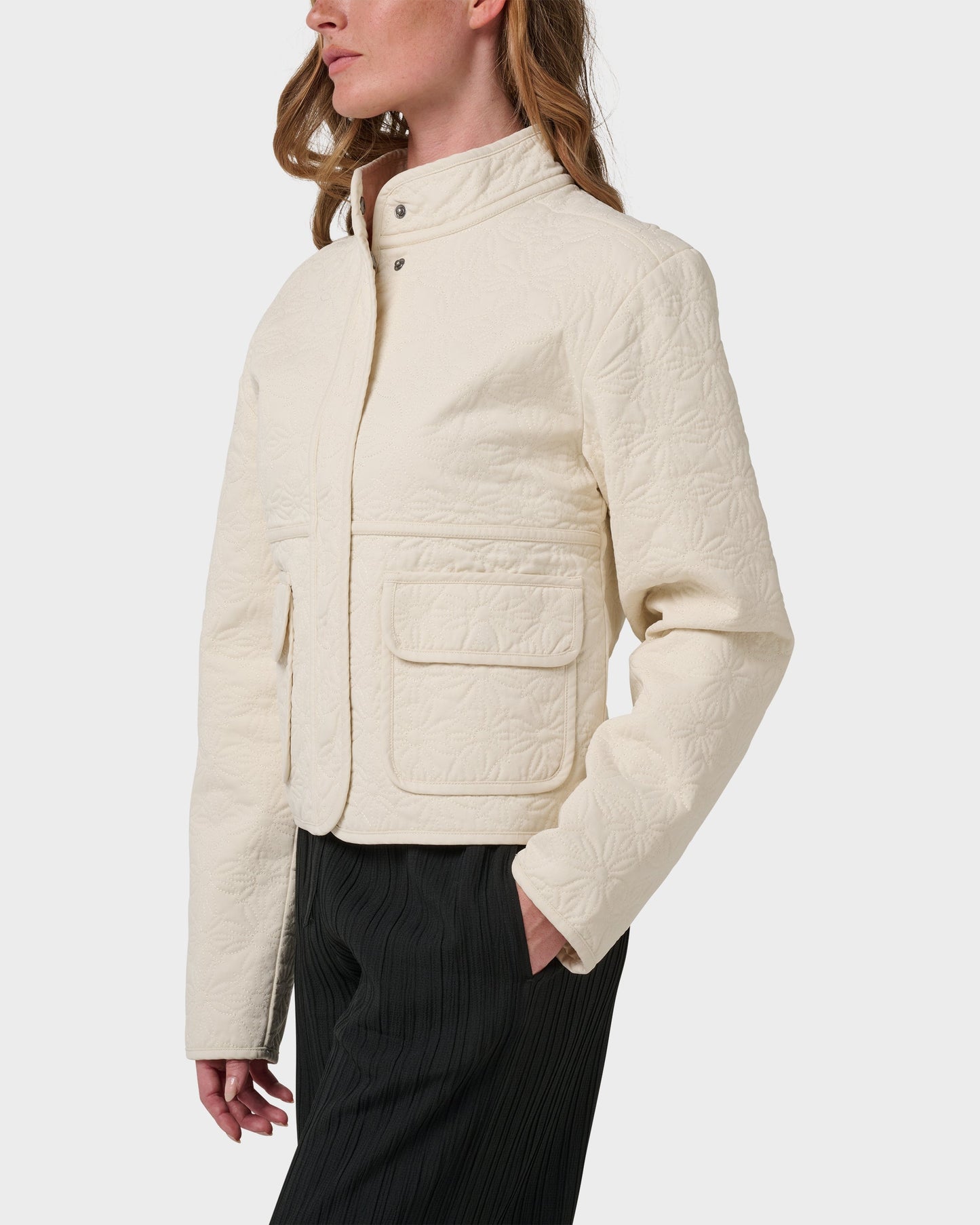 Sundial Hidden Snap Front Quilted Jacket