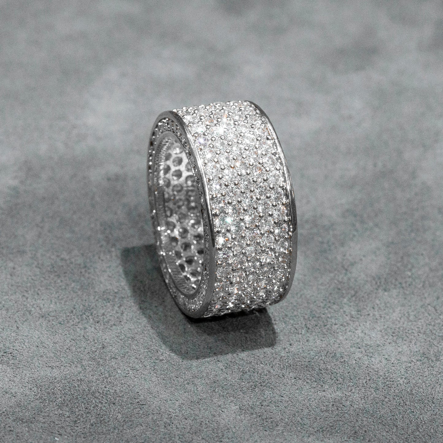 Mens Jewelry - 14K White Gold Iced Out VVS Eternity Ring | 11.4 Grams