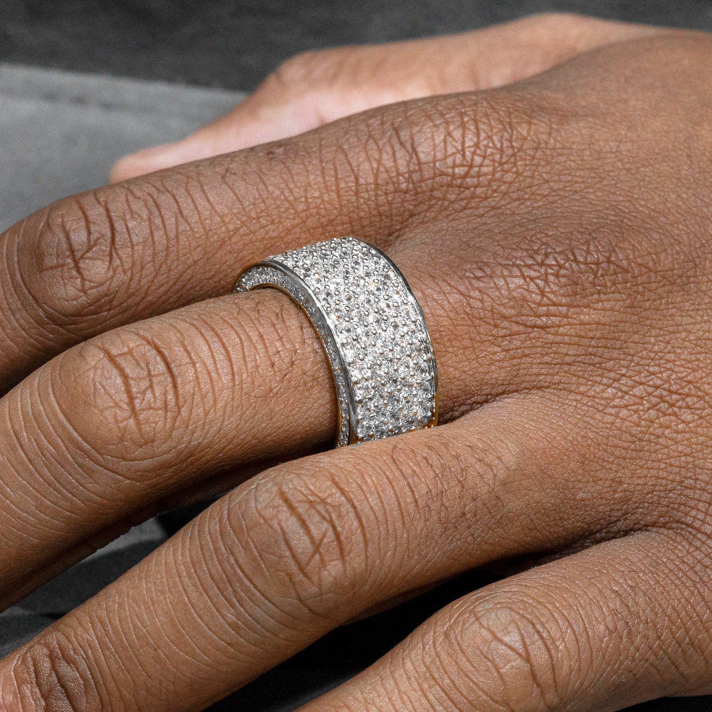 Mens Jewelry - 14K White Gold Iced Out VVS Eternity Ring | 11.4 Grams