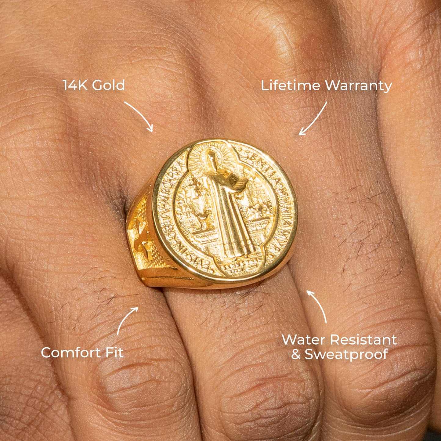 Mens Jewelry - Saint Gold Pinky Ring | 18 Grams