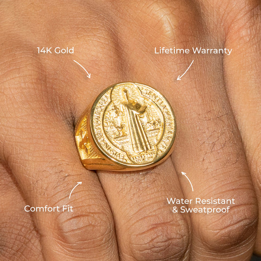 Mens Jewelry - Saint Gold Pinky Ring | 18 Grams