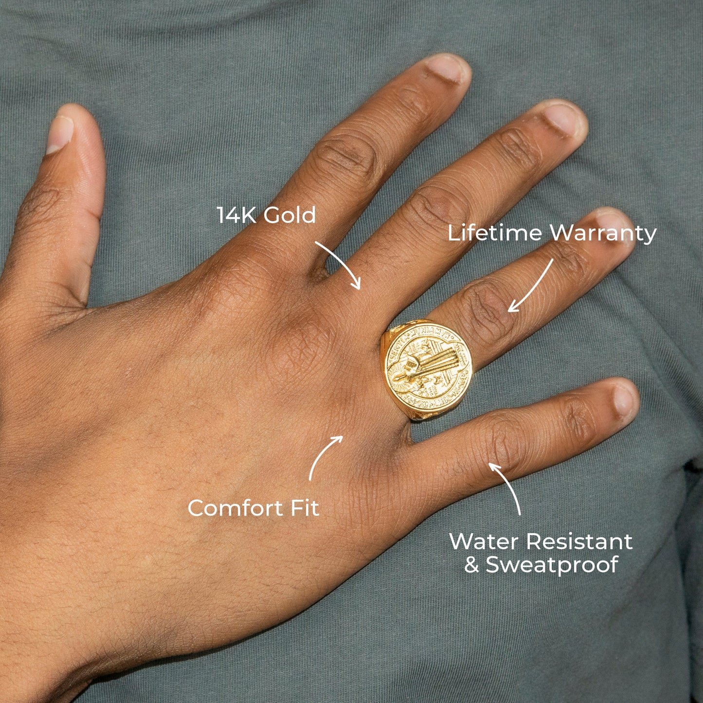 Mens Jewelry - Saint Gold Pinky Ring | 18 Grams