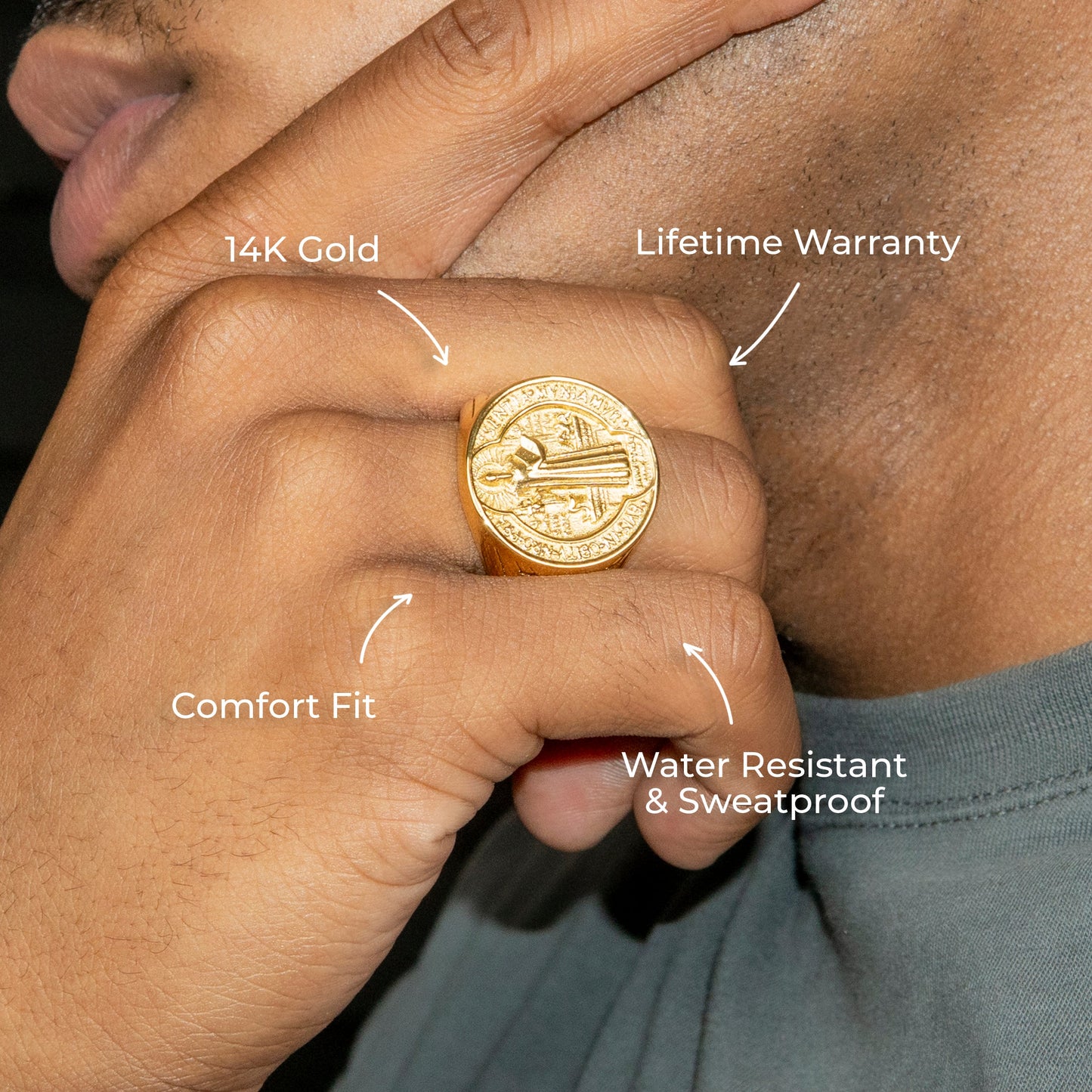Mens Jewelry - Saint Gold Pinky Ring | 18 Grams