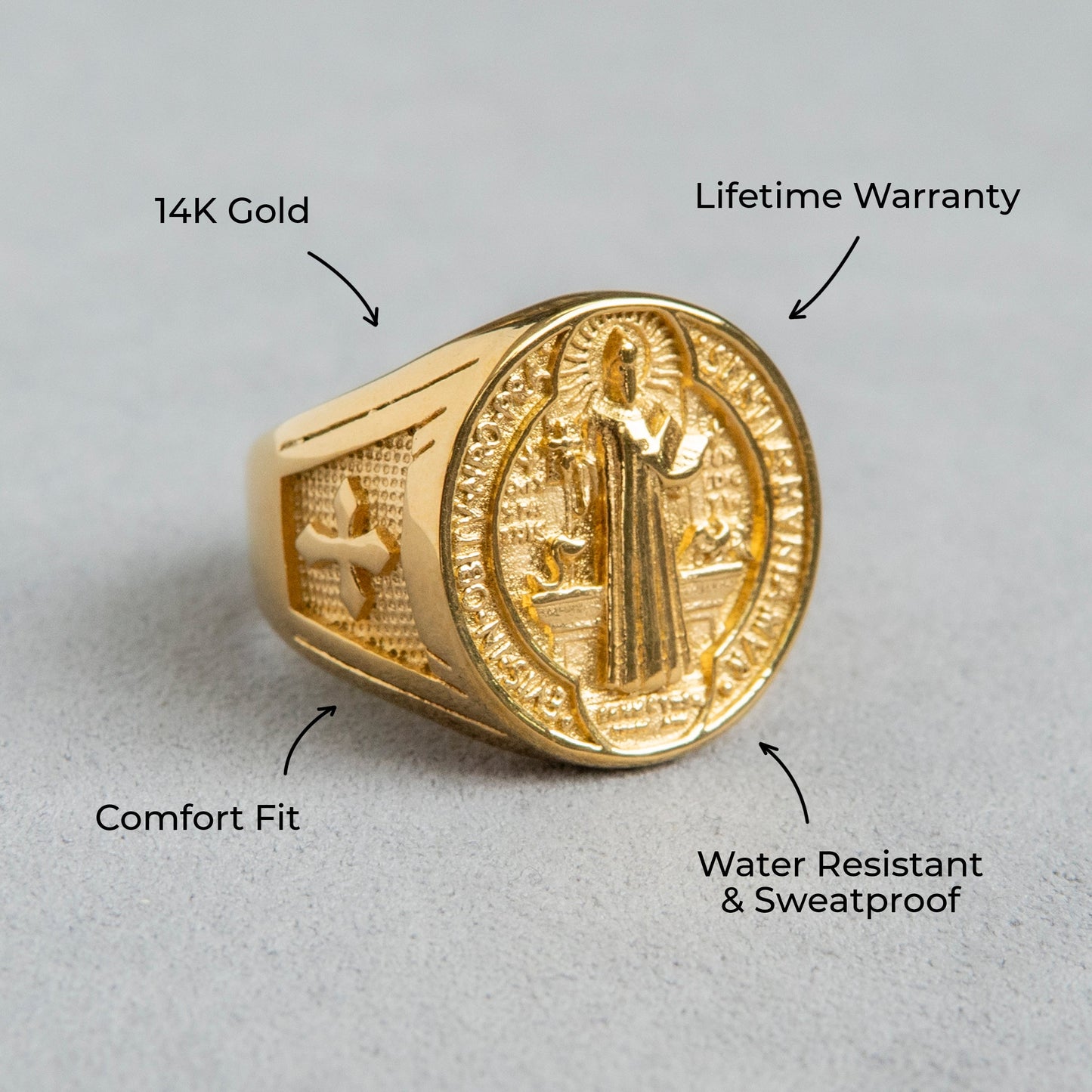 Mens Jewelry - Saint Gold Pinky Ring | 18 Grams