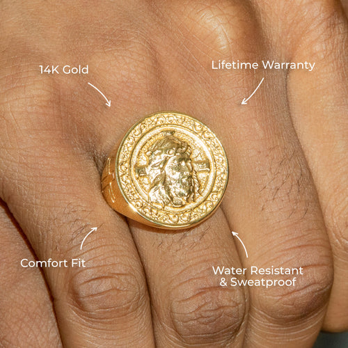 Mens Jewelry - Jesus Head Gold Pinky Ring | 20 Grams