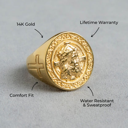 Mens Jewelry - Jesus Head Gold Pinky Ring | 20 Grams