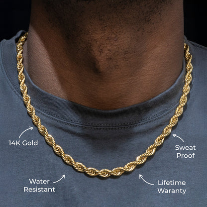 Gold Jewelry -  Mens 14K Gold Chain Solid Rope