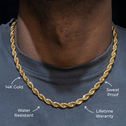 Gold Jewelry -  Mens 14K Gold Chain Solid Rope