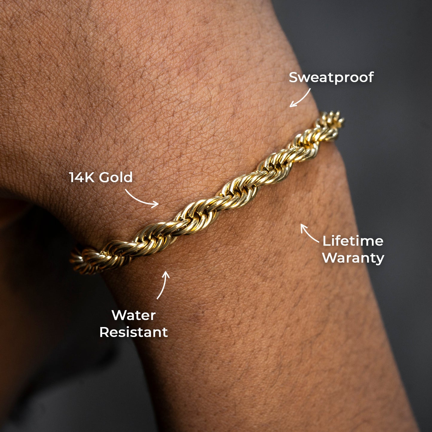 Gold Jewelry -  Mens 14K Gold Solid Rope Bracelet