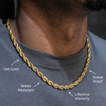 Gold Jewelry -  Mens 14K Gold Chain Solid Rope